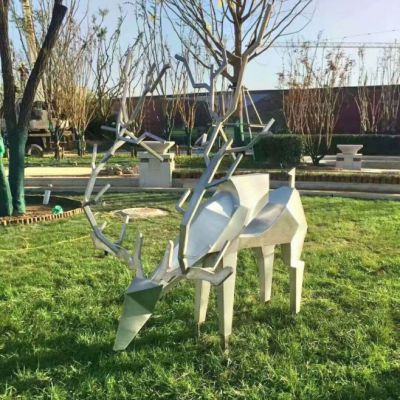 不锈钢切面母鹿雕塑厂家 草坪绿地动物摆件